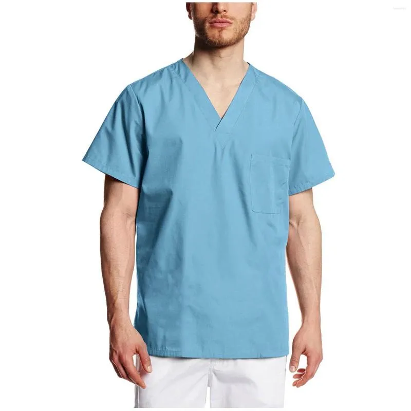 Heren t shirts uniform werkkleding scrubs set top klassieke korte mouw kliniek schoonheid salon apotheek