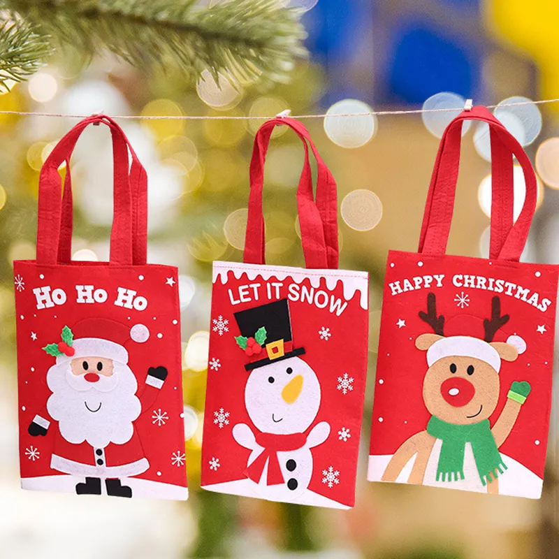 Kerstcadeauzakje Kerstman Candy Bags Cartoon Snowman Elk Geschenken Zak Kerstmisbomen Hangende Decor Pouches Kerstfeest Tote Th0457