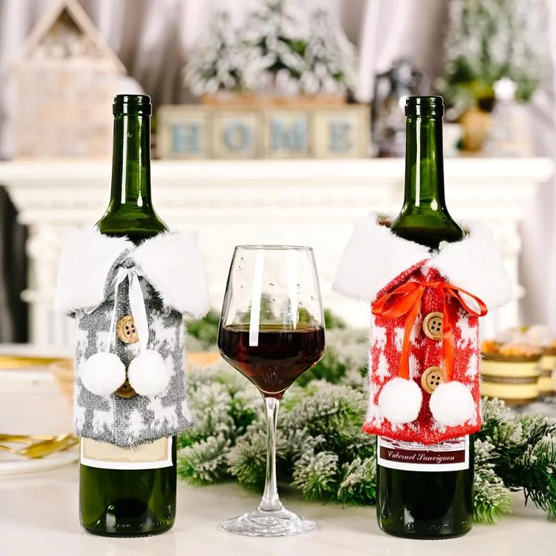 Décorations de Noël Joyeux bonhomme de neige Porte-bouteille Blanc Revers Imitation Lin Imprimer Bouteilles de vin Couverture Décoration 2022 Année