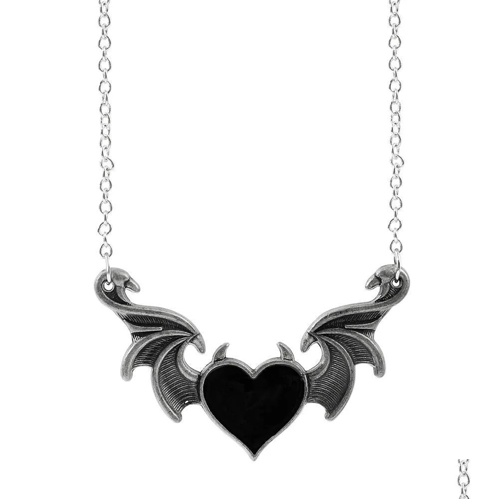 Colares pendentes Moda Devil Wings Colar Gothic Retro Punk Hip Hop Style Metal Pingente Pingente Cora￧￣o Droga de Grobaby Deli Lulubaby Dhv9b