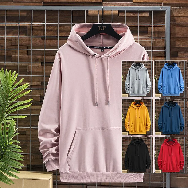 Heren Hoodies Solid Color Hooded Men Kangaroo Pocket Elastische kap Ribbed Cuff Sweatshirt Pullover Plus Maat 6xl 7xl 8xl