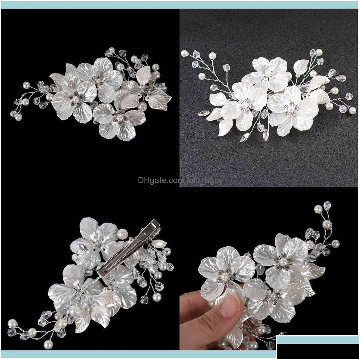 Cerchietti Gioielli da sposa Cristallo Perla Fiore Clip Stile floreale Barrette Gioielli da sposa Damigella d'onore Capelli da sposa Aessor Bdehome Oterh