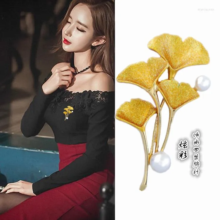 Brooches Japan And South Korea 2022 High-end Brooch Ladies Temperament Ginkgo Leaves Clothing Accessories