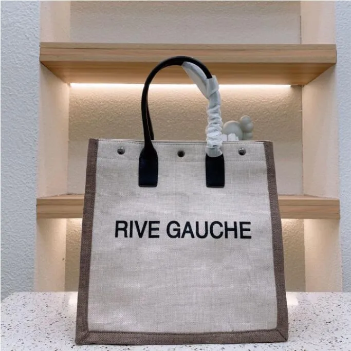 Designer-Schultertaschen Damenhandtaschen Rive Gauche Canvas Tote Shopping Luxus-Bast-gewebte Tasche Handtasche Mode Große Strand-Strohtaschen auf Reisen