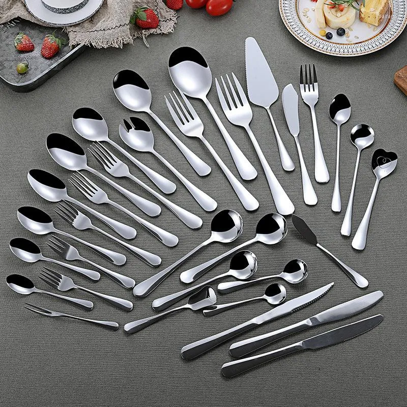 Ensembles de vaisselle argent cuillère en acier inoxydable café fruits fourchette Steak couverts vaisselle occidentale cadeau Logo personnalisé HZT