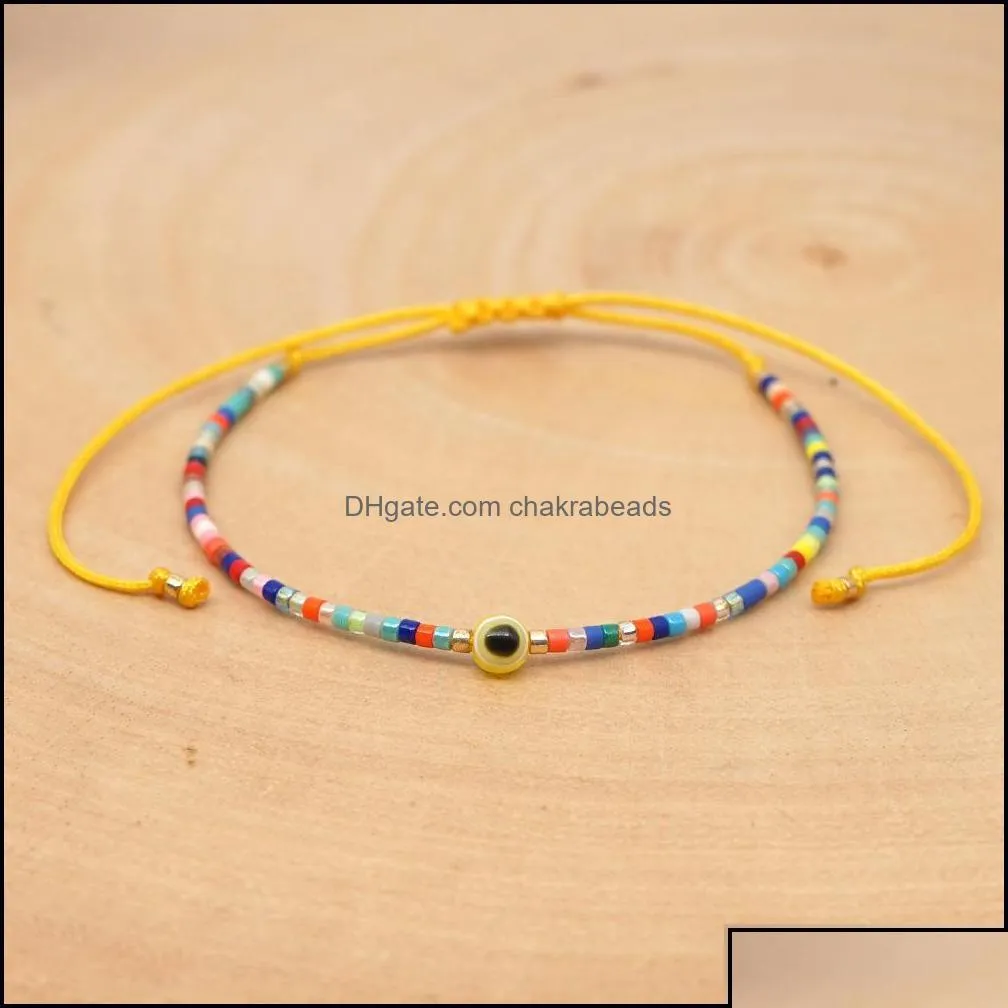 Bangle Bracelets Jewelry Latest Creative Rainbow Color Miyuki Bead Evil Eyes Colorf Cotton Rope Handmade Braided Bracel Bdehome Otgja