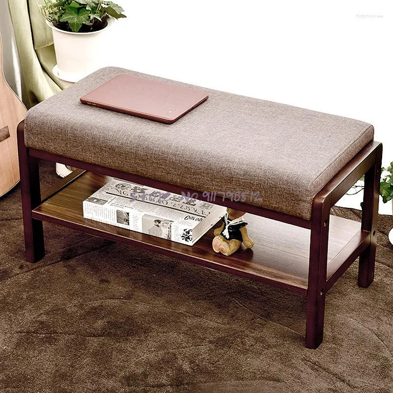 Clothing Storage Shoe-changing Stool Solid Wood Removable And Washable Sofa Fabric Shoe-trying Shoe Rack Simple Mode
