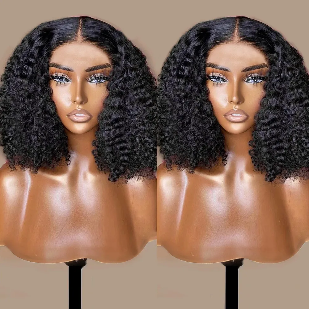ブラジルのショートアフロボブウィッグディープウェーブカーリーHD女性用人間の髪のかつらをプリプルする透明な水波perruque新しいホットディバ1