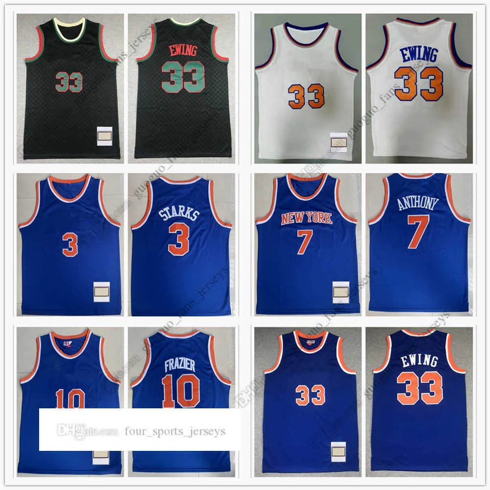 Retro Basketball Jerseys Starks 3 John Anthony 7 Carmelo Frazier 10 Walt 91-92 Ewing 33 Patrick Blue White Black High