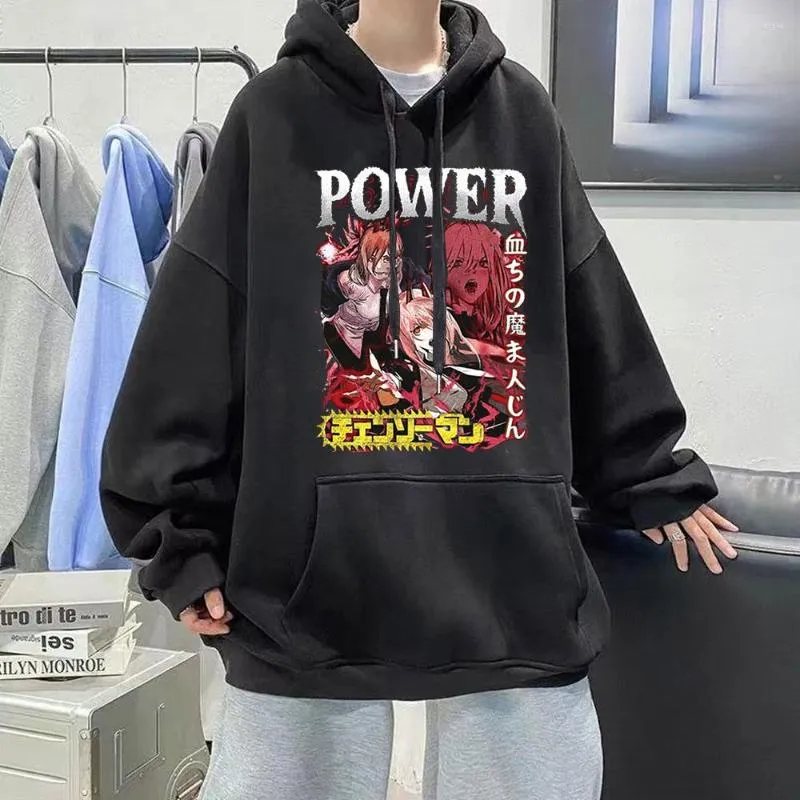 Felpe con cappuccio da uomo Anime Chainsaw Man Power Coppia estetica Felpe con cappuccio grafiche Uomo Donna Felpa con cappuccio oversize Harajuku Streetwear