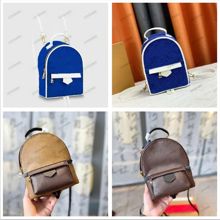 Blue Monogram Jacquard Velvet Mini Backpack for Women 2024 Designer Backpacks with Zipper Closure