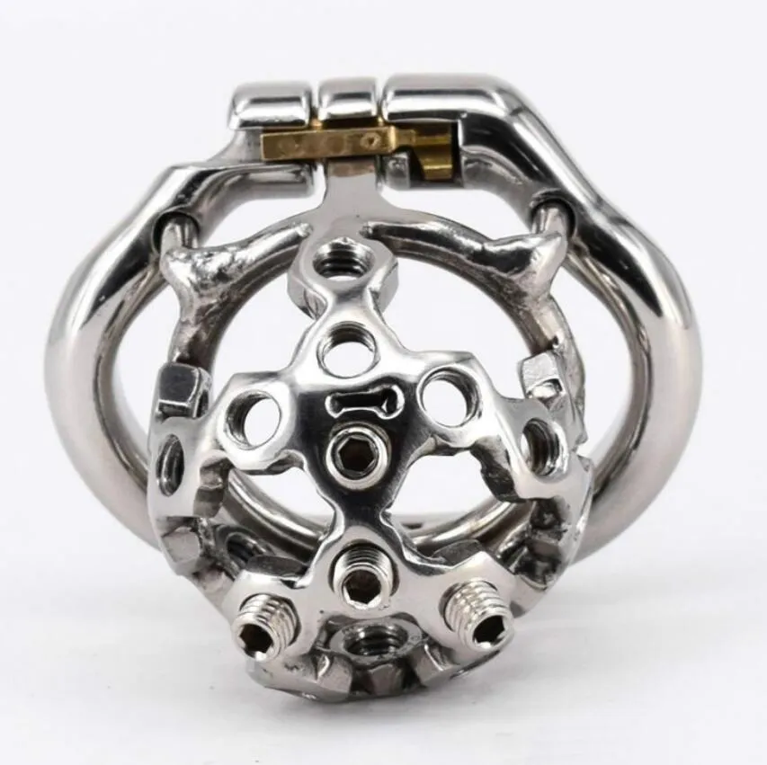 Dispositifs de chasteté anneau à pression en acier inoxydable petit dispositif de Cage de chasteté masculine jouets 38Mm 41Mm 51Mm 57Mm avec sexe à vis à pointes