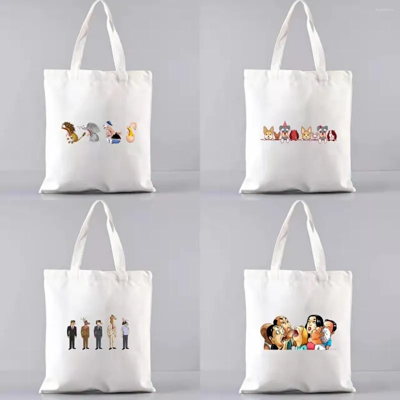 Opbergtassen dames handtassen doek canvas draagtas cartoon dierpatroon print herbruikbare schouder shopper wit
