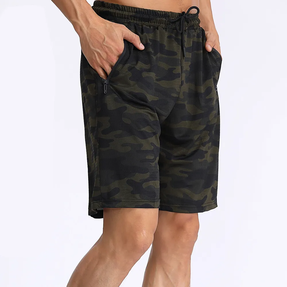 Pantaloncini da jogger maschile in vita elastico mimetico che corre pantaloncini da allenamento maschi che allunga il sudore traspirante fresco