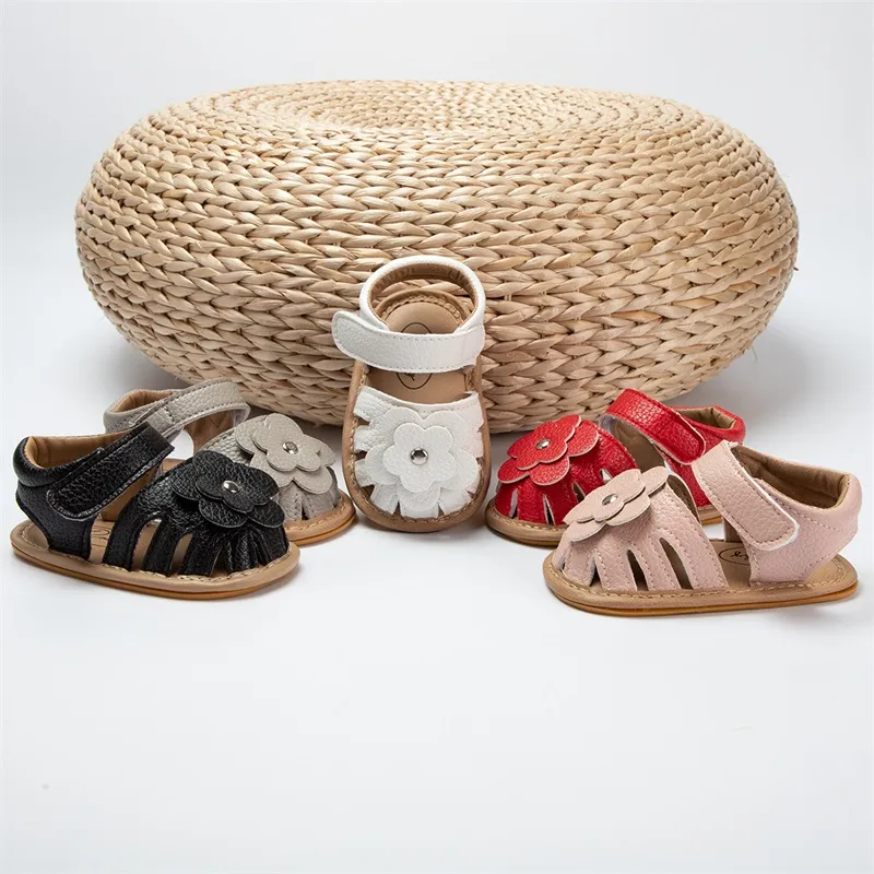 Nieuwe baby sandalen meisje schoenen peuter flats zomer sandaal bloem zacht rubber zool anti-slip wieg schoenen eerste wandelaar 20221005 e3