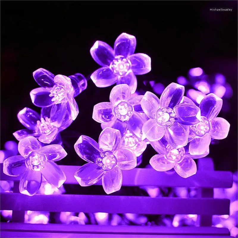 Strings SOCO 7M 50LEDs Solar Powered Peach Blossom String Lights For Wedding Xmas Holiday Home Parties Outdoor Patio Garland Fairy Light