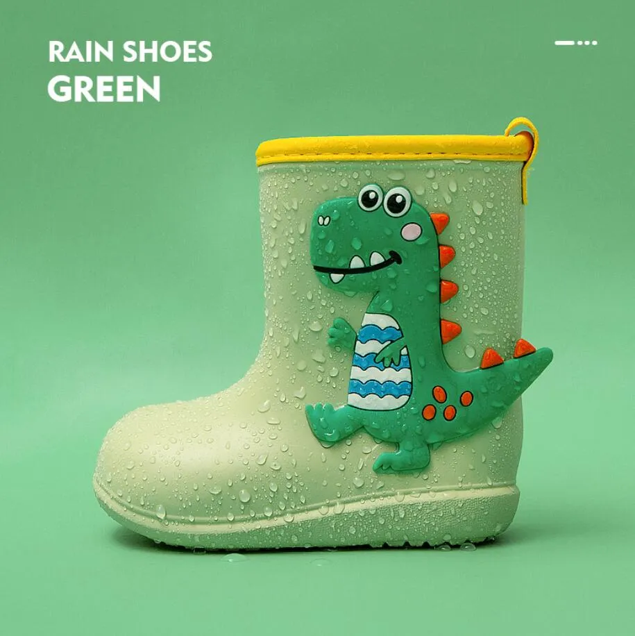 Children Rainboots Rain Gear Baby PVC Rubber Waterproof Kids Water Shoes Lovely Cartoon Dinosaur Rain Boots