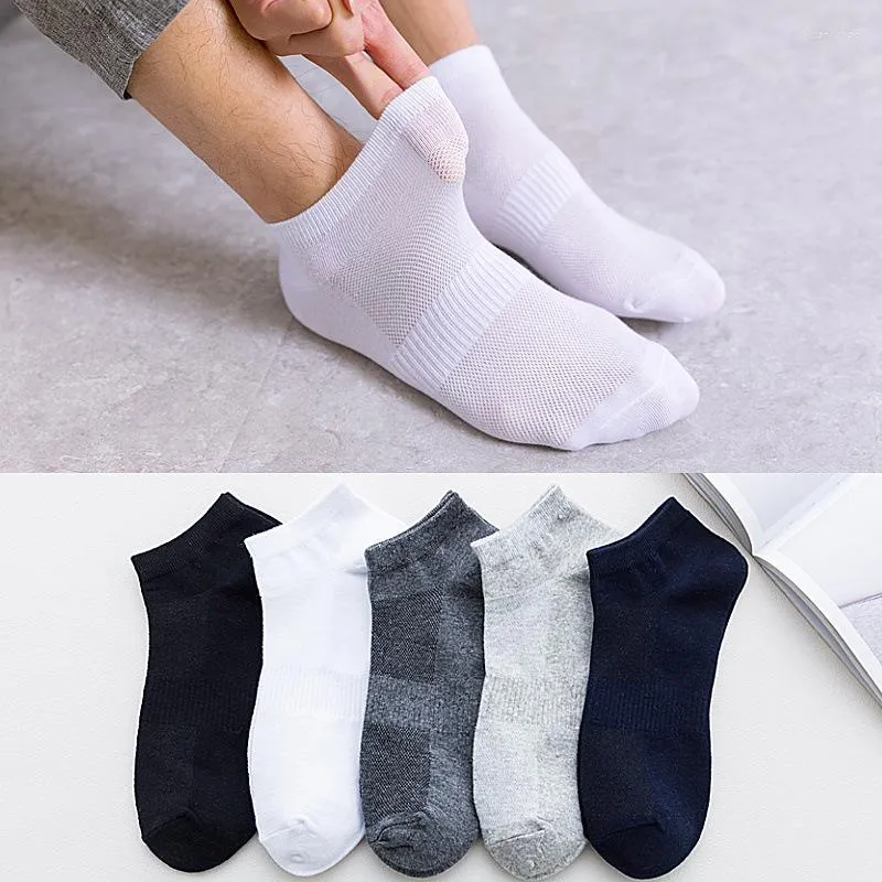 Men's Socks 5 Pairs Solid Color Mesh Cotton White Black Grey Ankle 1 Lot Set Men Summer Man Pack Meias Calcetines