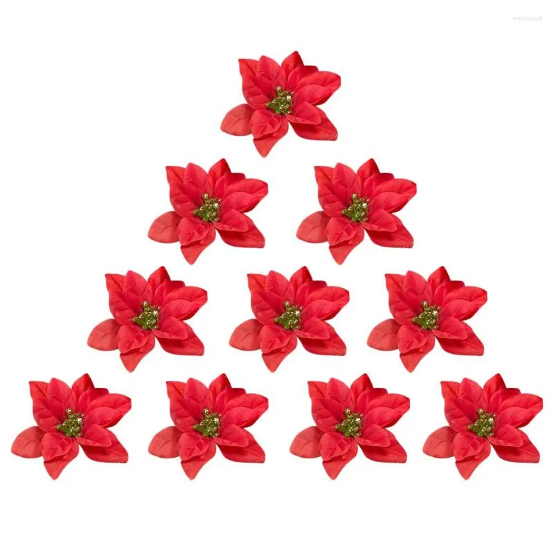 Fiori decorativi Poinsettia artificiale Fiore Matrimonio Casa per interni all'aperto Simulazione di Natale Panno di seta Decorazioni per l'albero di Natale