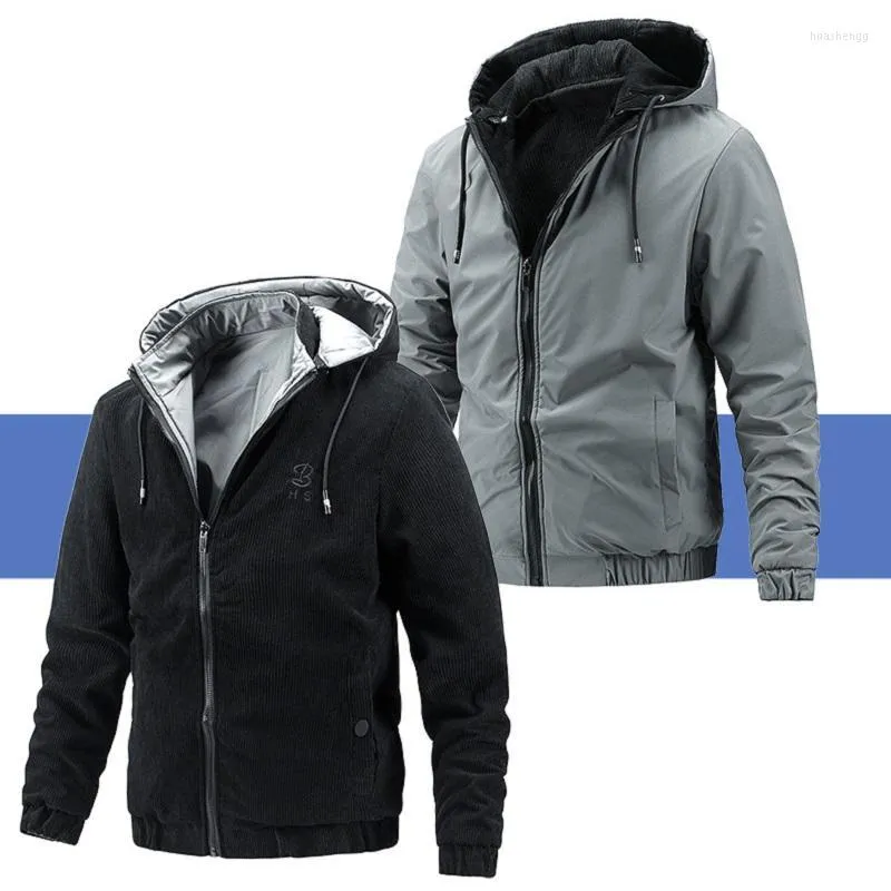 Men's Jackets Men's Corduroy Double-sided Wearable Hooded Jacket Spring/Autumn Korean Style Detachable Windbreaker Men