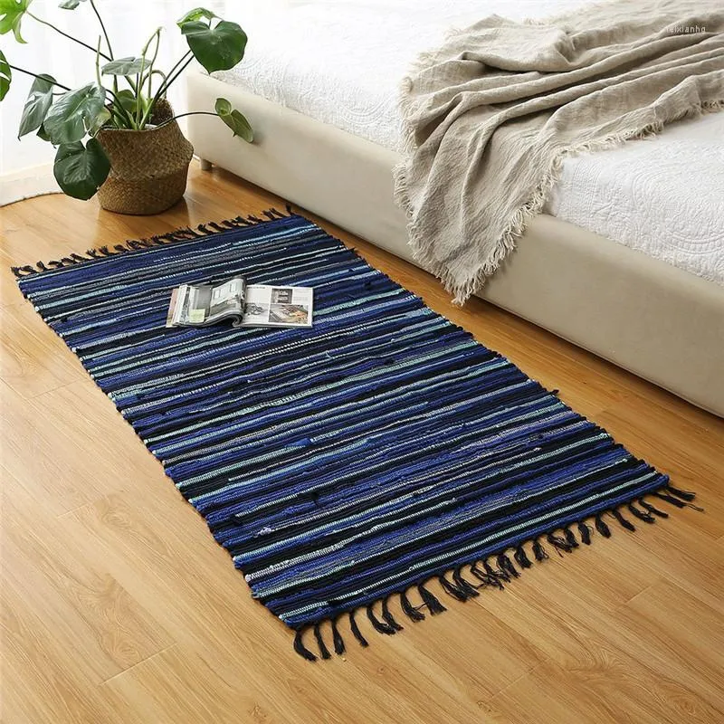 Carpets Retro Solid Cotton Bathroom Living Room Carpet Geometric Rug Striped Modern Mat Contemporary Design Nordic Style