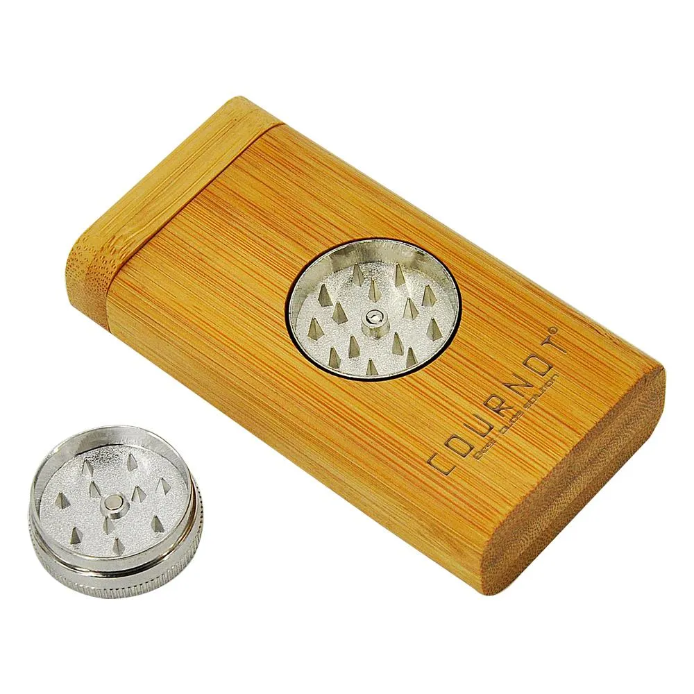 Bambu Natural Dugout 96MM Tobacco Smoke Set Bamboo Case Com Mini Grinder Metal Pipe Cleaner Ceramic One Hitter 3 Em 1 Dugout Fumadores Acessórios Atacado