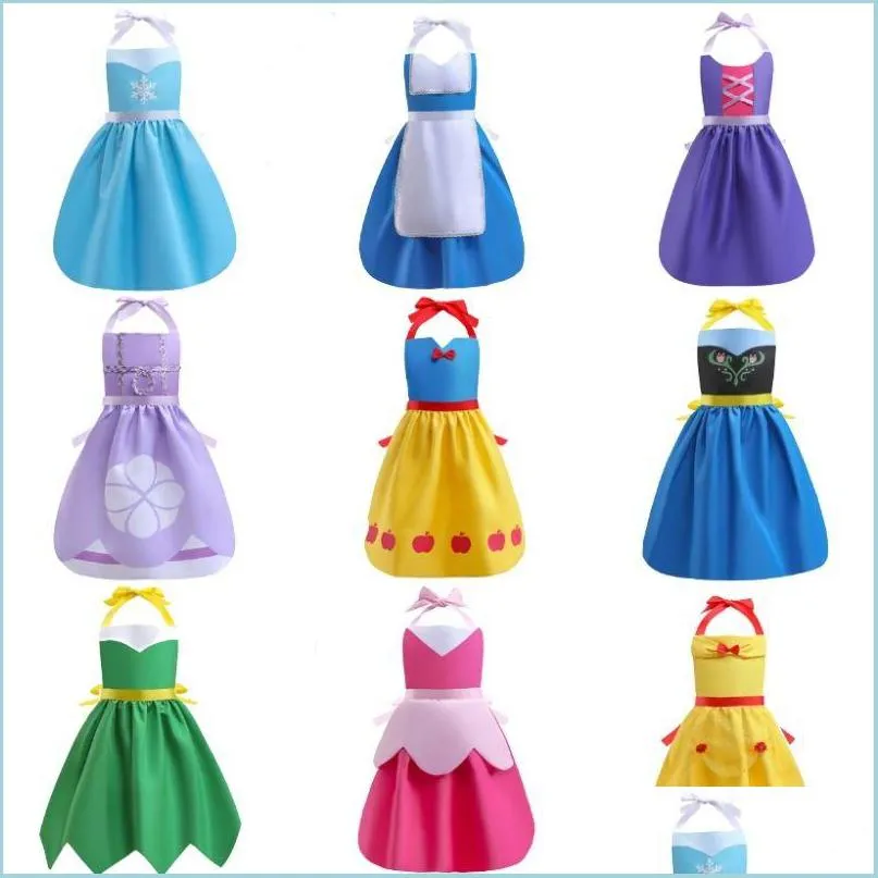 Grembiuli Principessa Kids Pocket Craft Cooking Baking Art Painting Cucina Sala da pranzo Bavaglino Bambini 10 colori Drop Delivery Ot1Qv