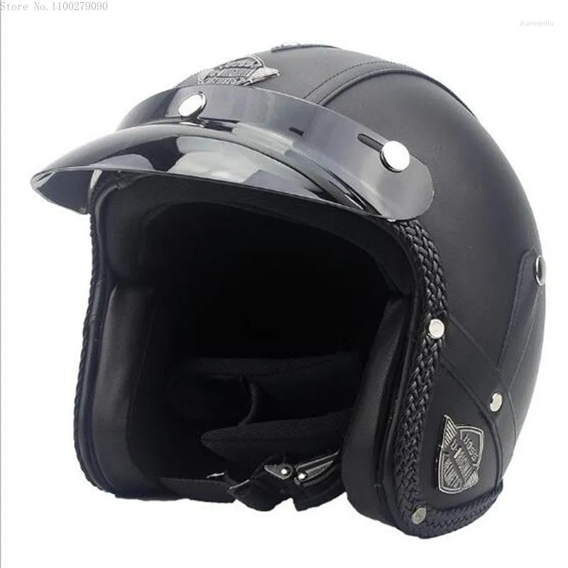 Helmets de motocicleta Casco retro Vintage Half 3/4 Personalidad de cuero Pedal Veh￭culo el￩ctrico Motocross Accesorios de moto B