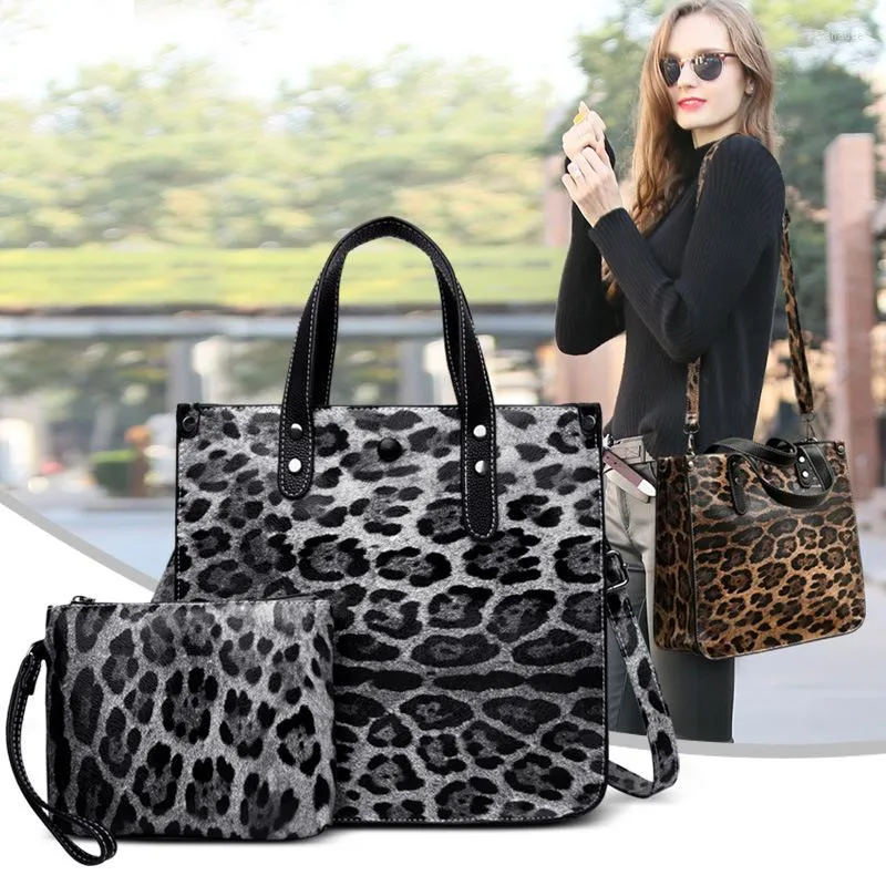 Bolsas de noite Mulheres Tote 2 PCs Moda Pu Metal Chain Leatra Ladies Bandeira Bolsa Leopard Messenger Saco de ombro de ombro 2022 Hand