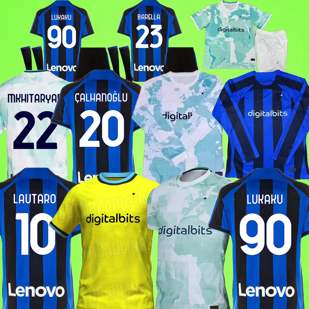 Inter 22 23 Lukaku voetbalshirts derde gele dzeko lautaro 2022 2023 Brozovic Calhanoglu Alexis J.Correa Milan voetbal shirts Men Kids Kit Uniform lange mouw huis