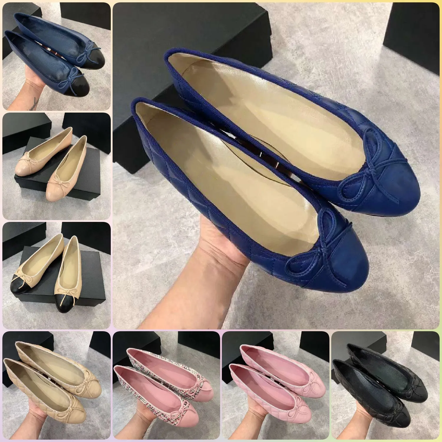 CNLE Grille Ling Ballerines Chaussures Classique En Cuir Tweed Tissu Deux Couleurs Arc Bout Rond Nude Femmes Sneaker Fishermans Stage Performance Baskets 35-41