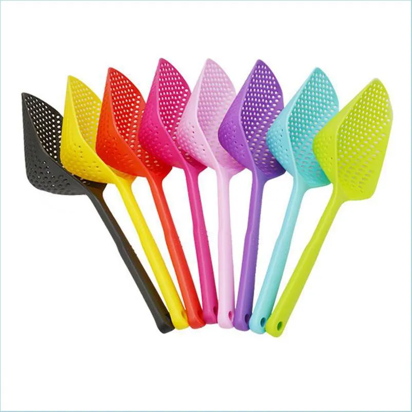 Andra k￶ksverktyg Plastspad med gr￶nsaksfilter Scoop Nylon Spoon Large Colander Soup Filter Pasta V￤rmebest￤ndig Kitch Bdebag Dhplx