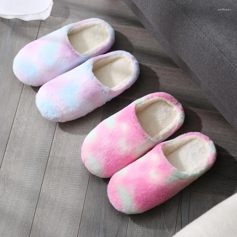 Pantofole Tie Dye Women House Plush Winter Indoor Soft Antiscivolo Home Floor Female Slides