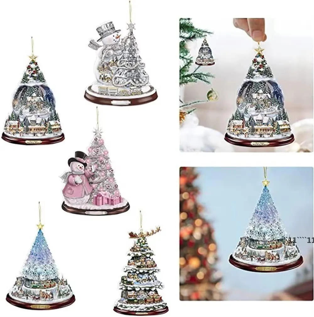 Ornamentos de árvore de Natal pendurados decorações de Natal criativas acrílico presente de boneco de neve jnb15948