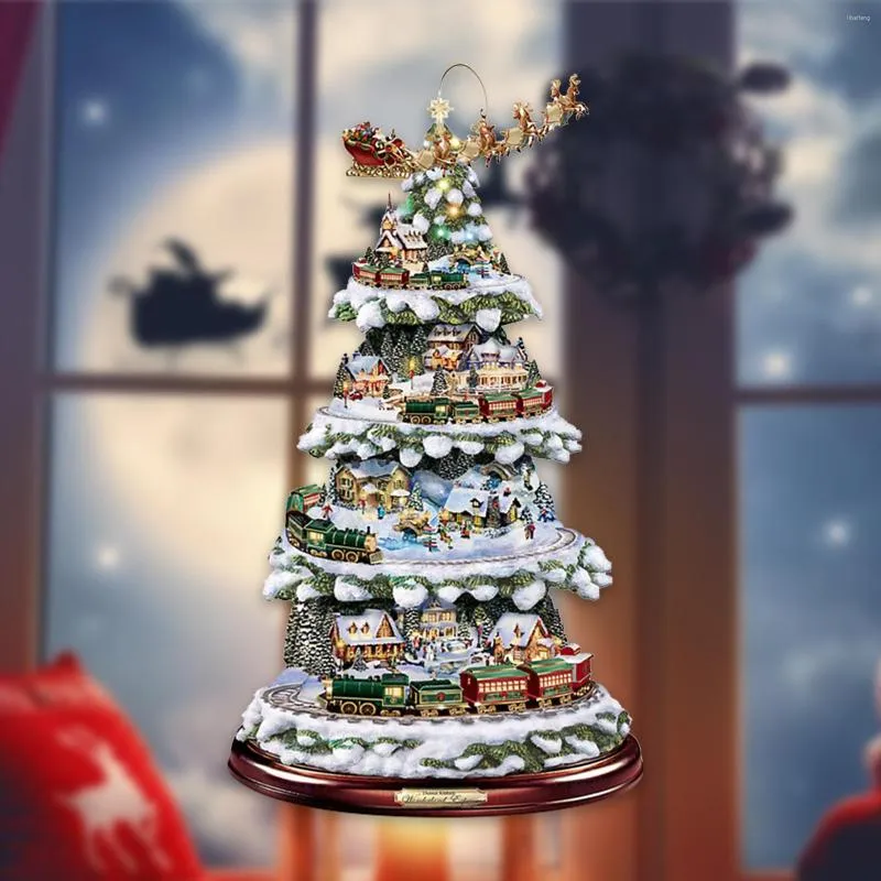 Noel Süslemeleri Ağaç Dönen Heykel Tren Macun Pencere Çıkartmaları Dekoratie Bebek Asmak Navidad Ev Dekorasyon