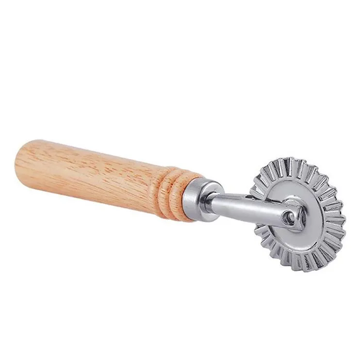 Outils de pâtisserie, roue de coupe-pâtisserie cannelée, manche en bois, pince à raviolis, fabricant de timbres pour la maison et la cuisine, outil de cuisson SN7193