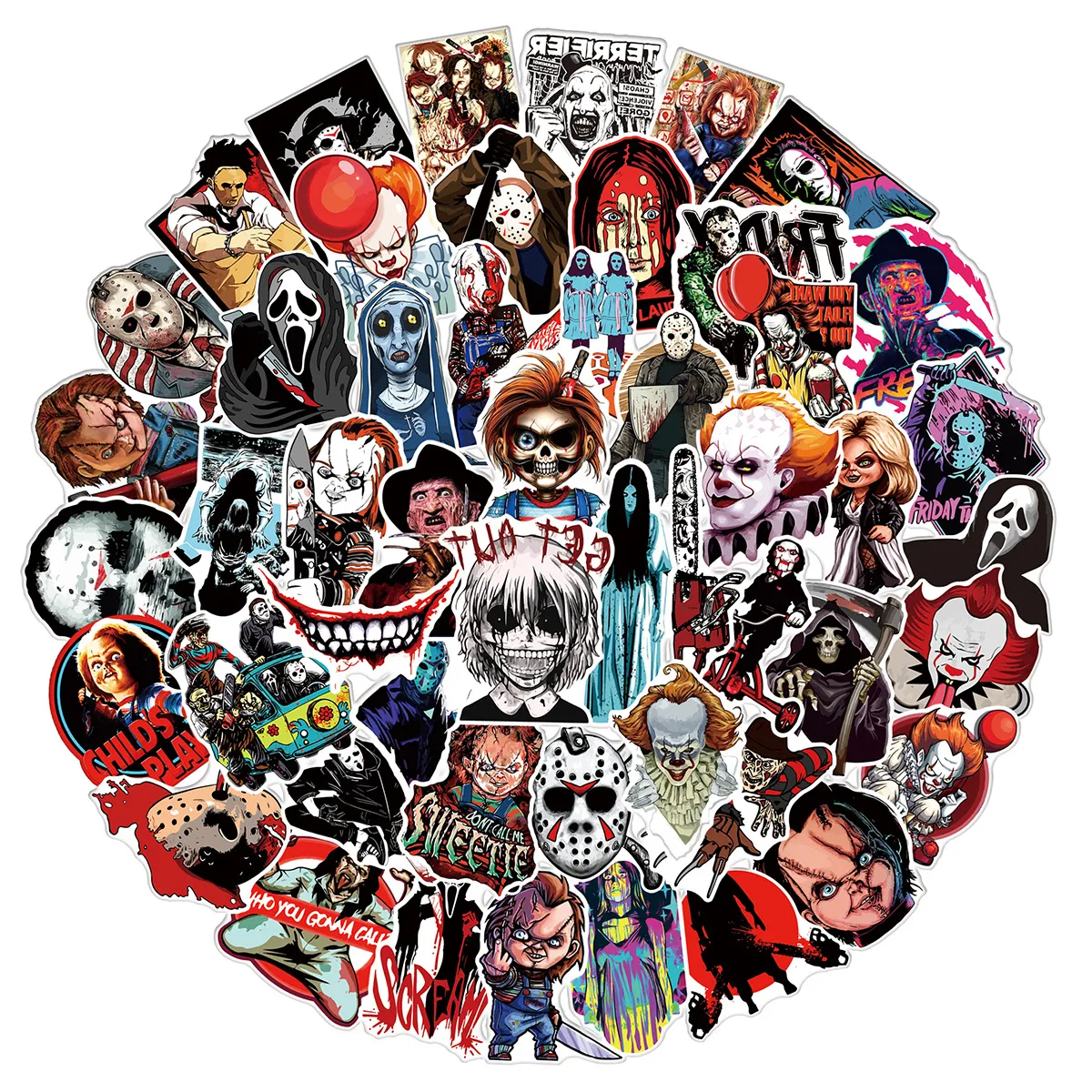 50PCS Halloween Horror film characters Thriller Killer Stickers for Laptop Water Bottles