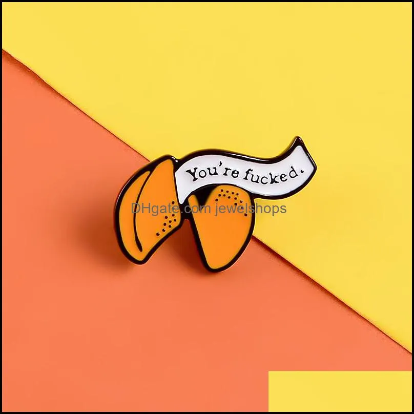 funny you`re fxxxxd lucky fortune cookie brooches orange banner enamel pins custom brooches lapel badge jewelry for friends kids