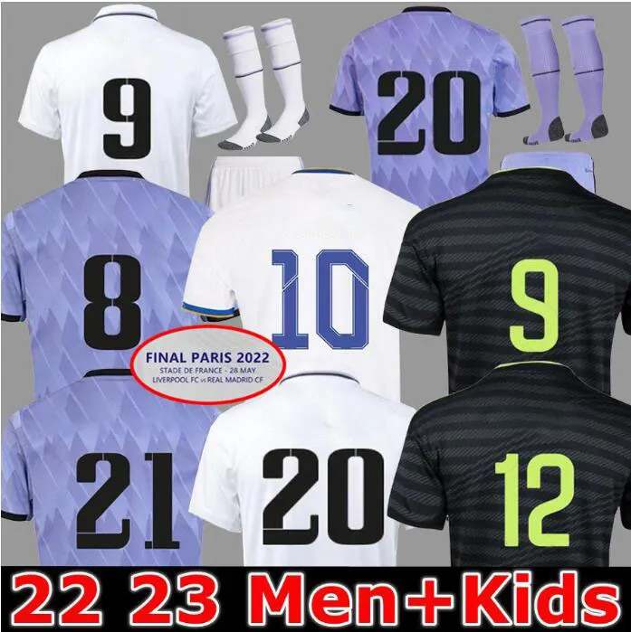 50%Rabatt auf 2023 Benzema Finals Fußballtrikot T -Shirt 21 22 Football Shirt Carvajal Modric Vini Jr. Rodrygo Asensio Männer Kinder 2021 2022 Uniformen