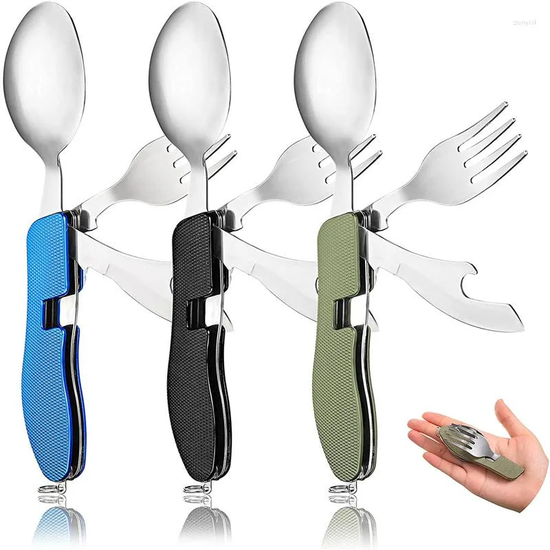 Ensembles de vaisselle 4 en 1 ensemble de vaisselle en plein air Camping fournitures de cuisine cuillère en acier inoxydable Kits de poche pliants maison pique-nique randonnée voyage