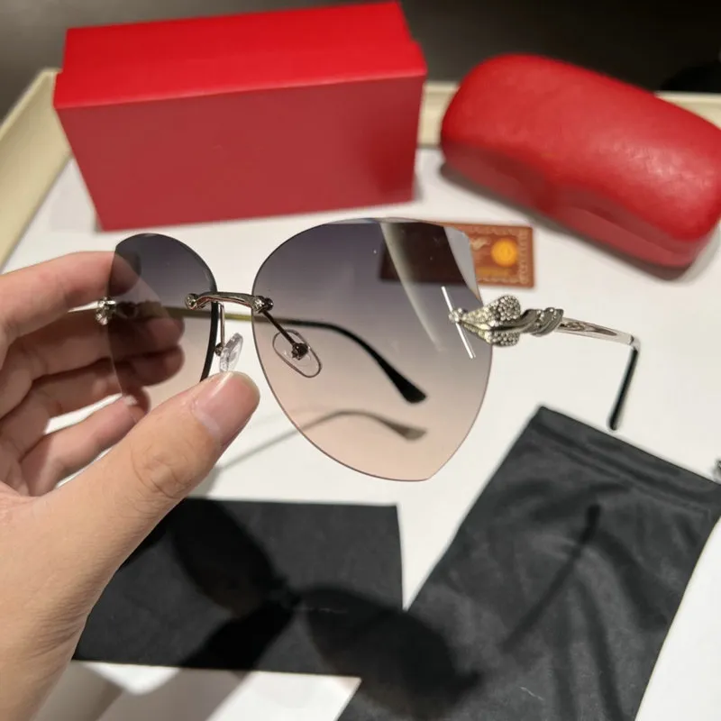 Neueste Mode-Sonnenbrille für Herren, Sonnenschutzbrille, Leopardenkopf, Verbundmetall, randlos, optischer Rahmen, klassisch, rechteckig, quadratisch, goldfarben, Luxus-Sonnenbrille für Damen 5588