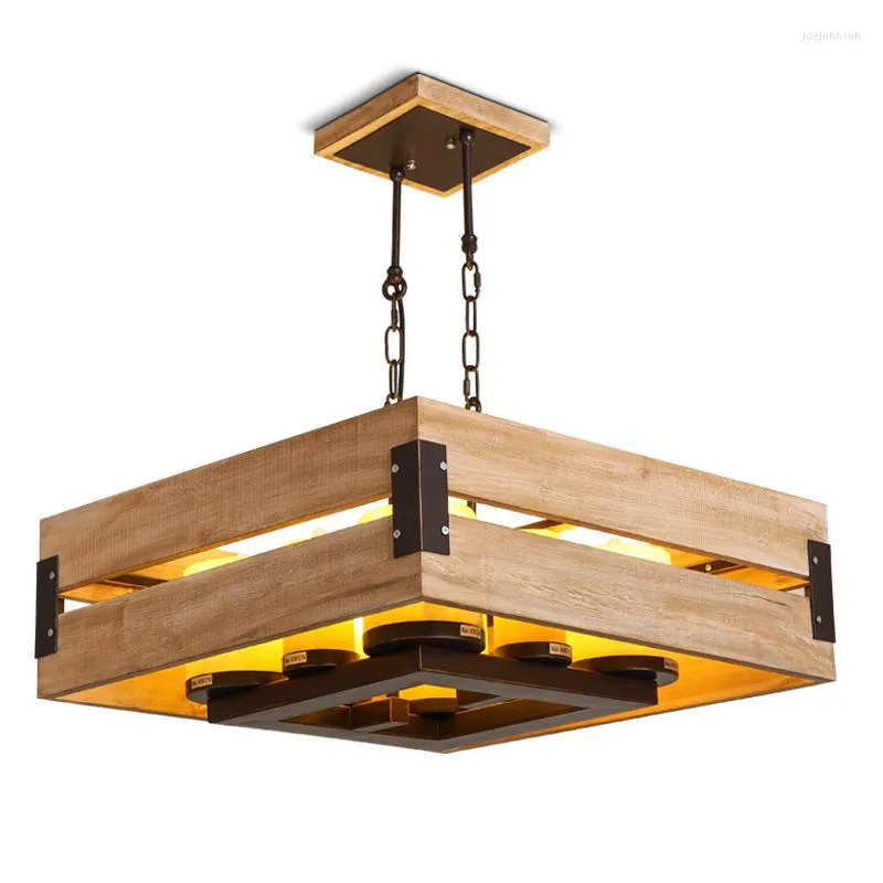 Pendant Lamps Nordic Style Wood Modern Lamp LED Hanging For Living Room Fashion Glass Light Fixtures Square Pending Lighting