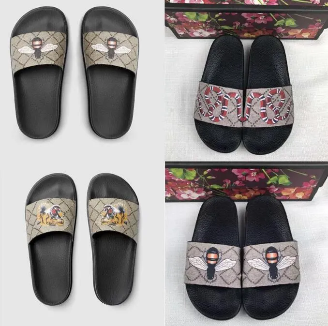 Classical Men slides Women Sandals Shoes Slippers Pearl Snake Print Slide 2021 fashion Summer Wide Flat Lady Sandal Slipper Dust Bag 35-45