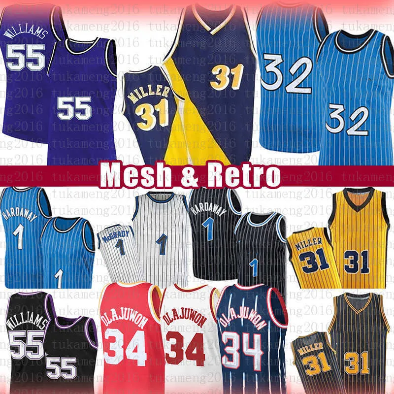 Vintage Reggie Miller Hakeem Olajuwon Jason Williams لكرة السلة Jersey Penny Hardaway Mens Tracy McGrady Jerseys 31 34 55 1