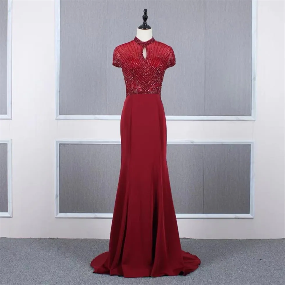 Luxury Special Occasion Dresse handmade beaded Slim fitting shoulder bag party dress TT0188