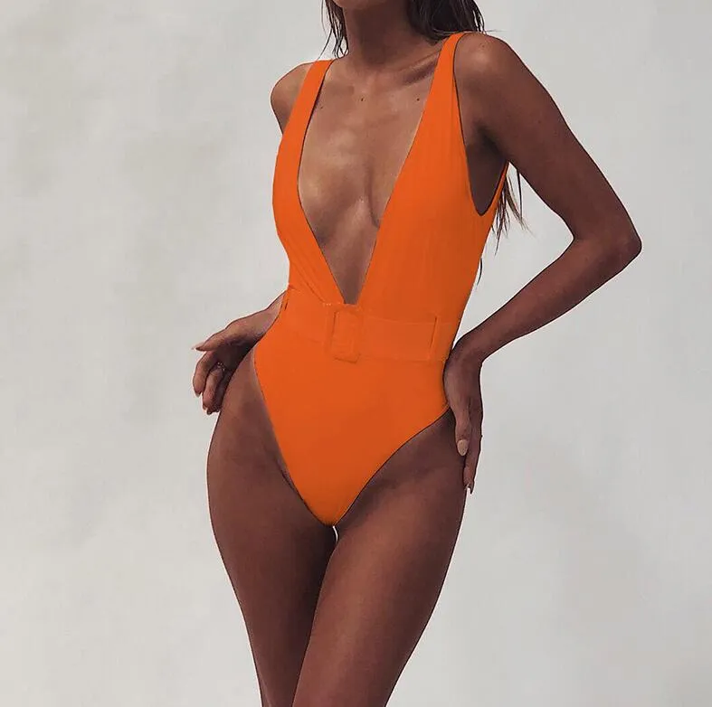 2022 Womens Deep V Neck One Piece Swimsuit Sexy Beachwear V Neck Bodysuit  With Solid Thong And Monokinis From Oscaranne, $20.34