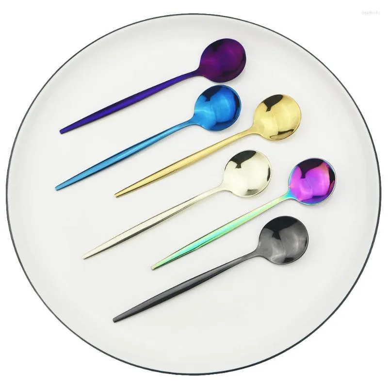 Dinnerware Sets 6pcs Black Spoon Set Mirror Stainless Steel Cutlery Dinner Coffee Tea Tableware Home Kitchen Silverware
