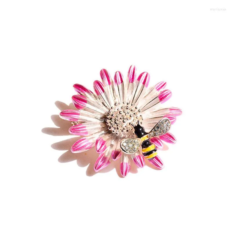 Brooches Pin Daisy Flower Bee Gold Pink Color Rhinestone For Women Brooch Clothing Accessories Gift 40mm X 1 Piece