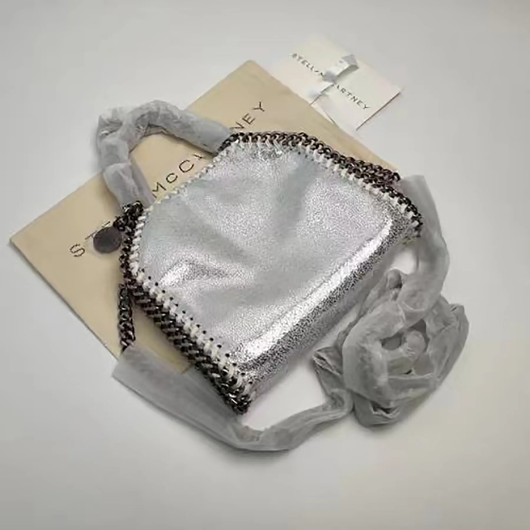 Stella McCartney Falabella Mini Metallic Silver Tote Vegan Leather Black Crossbody Shoulder Bag Bag Fashion From 43 05 DHgate
