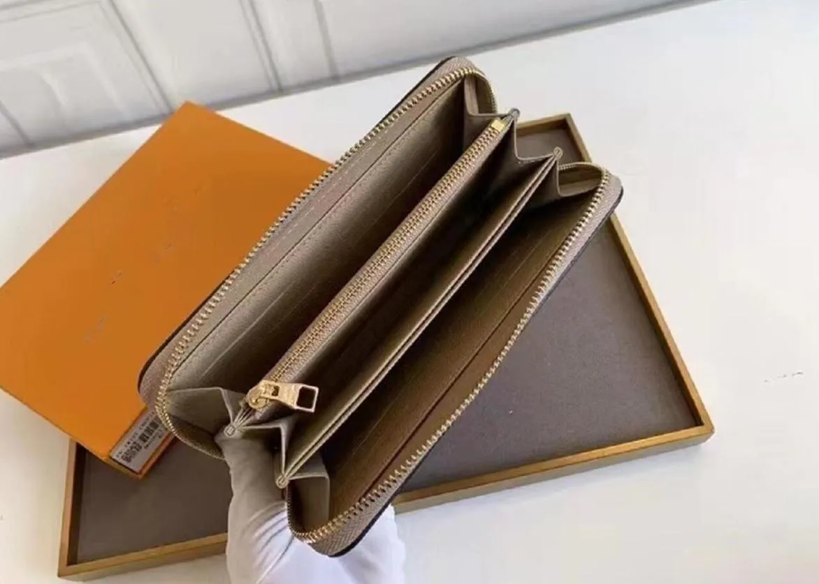 Fashion Women Clutch Wallet Embossed Leather Wallet Single Zipper Wallets Lady Ladies Long Classical Purse with Orange Box Card 60017